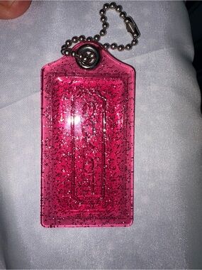 Coach Pink XL Glitter Acrylic Keychain Bag Tag